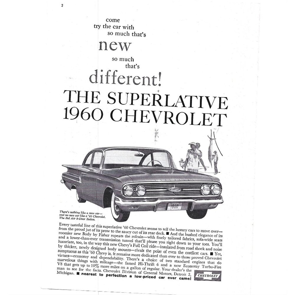 Supervilative 1960 Chevrolet Bel Air Two Door Sedan 1950s Vintage Print Ad 9 in